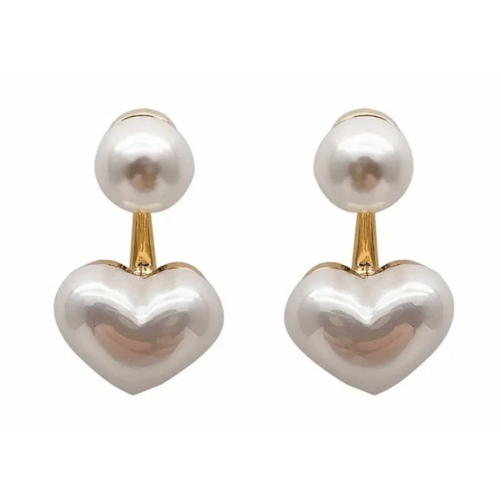 Elegant Gold and White Heart Earrings